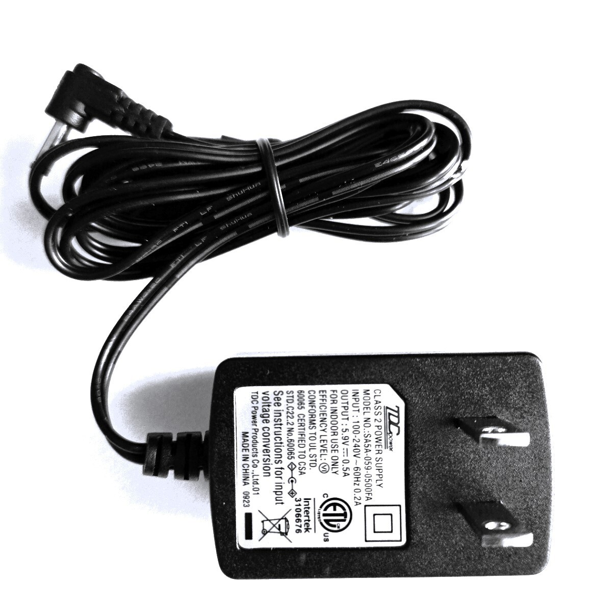 AC Adapter for TDC Power 5.9V/0.5A - SA5A-059-0500FA Class 2 120V-140V/60Hz