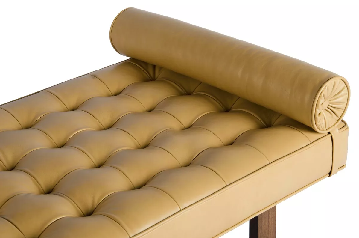 Retro Modern Tufted Genuine Leather Daybed Bench Lounge Chaise