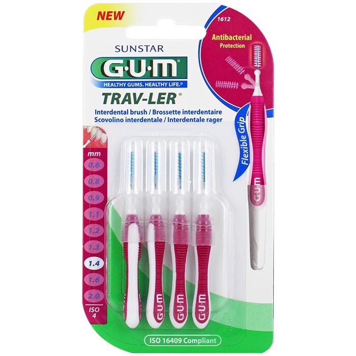 GUM Trav-Ler 1,4mm brossettes interdentaires lot de 3 contre la plaque et les gencives sensibles