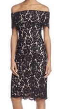 NWT Eliza J Dress Floral Lace Black Nude Off The Shoulder Sheath JEJ7M4514 Sz 12