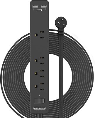Wall Mount Power Strip 4 Widely Outlet Extender and  Flat Extension Cord 10 Ft