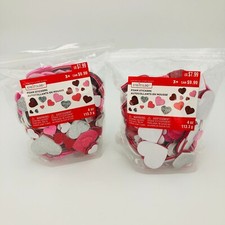 2 Bags Valentine's Day Foam Heart Stickers Red Pink Sparkle Glitter 3D Silver
