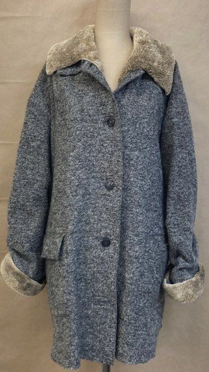 VNT Hilary Radley Trench Coat 100% Wool Sherpa Lined Womens Size Med Dark  Blue