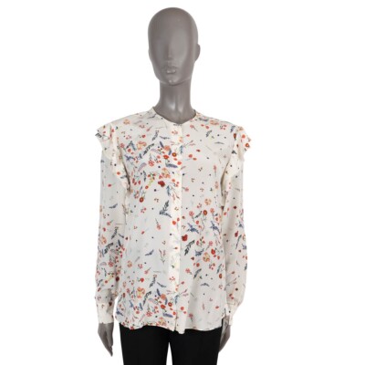 69996 auth ERMANNO SCERVINO white silk RUFFLED FLORAL Blouse Shirt 42 M