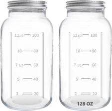 Eleganttime 128 Oz Mason Jars Extra Wide Mouth 2 Pack, 1 Gallon Glass Large Jars