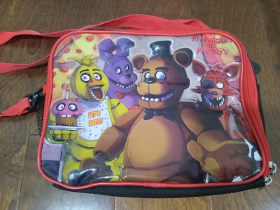 Five Nights at Freddy's Insulated Lunch Box Bag Black Red Zip Bonnie Chica  Foxie