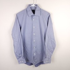 David Donahue Dress Shirt Men 15.5 34 / 35 Blue White Checkered Button Up Cotton