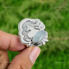 Mothers day Deal 925 Sterling Silver Natural Aquamarine Solitaire Wedding Ring