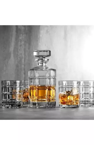HOME ESSENTIALS & BEYOND 5-Piece Crystal Whiskey Decanter & Tumblers Gift Set