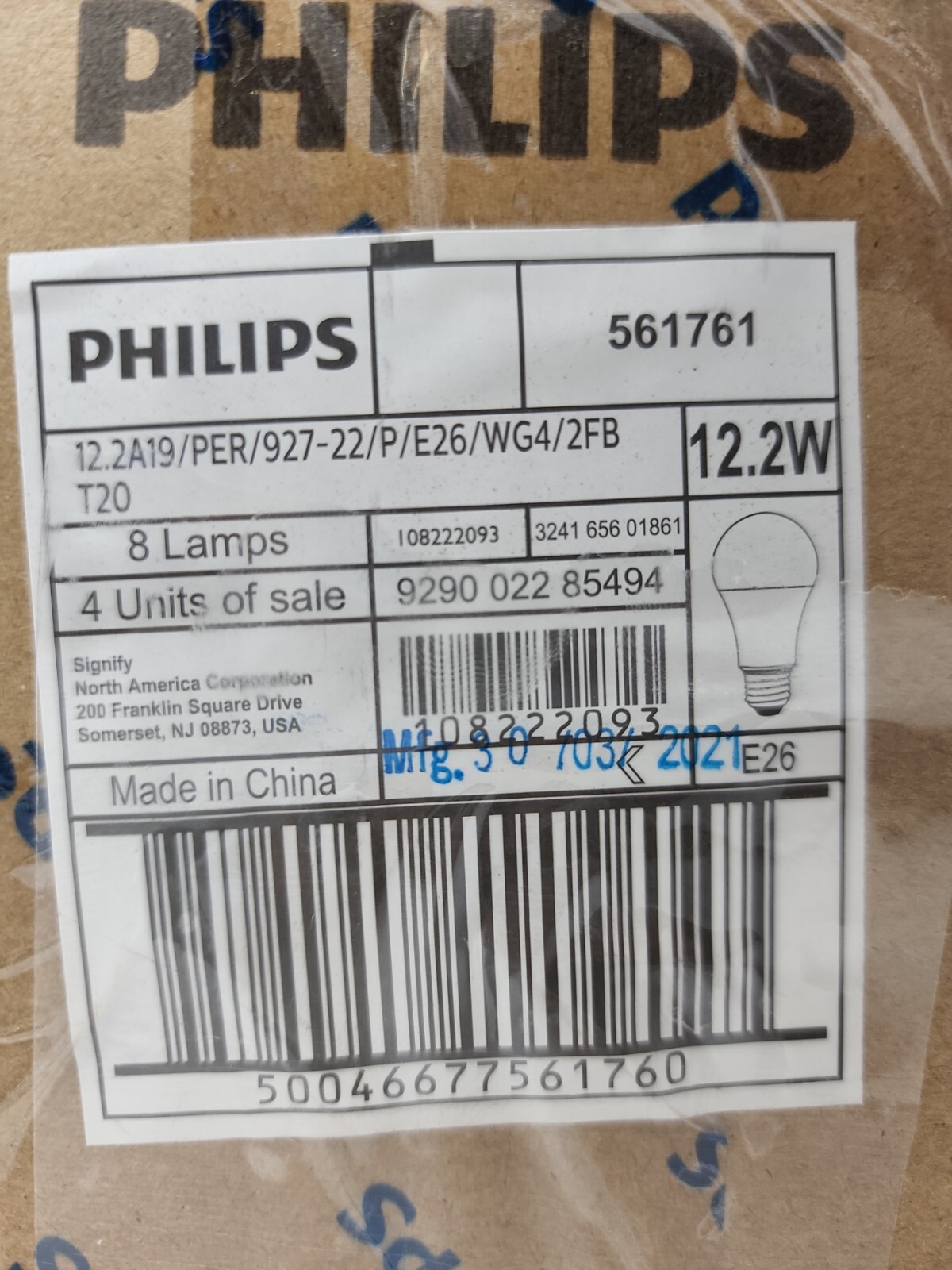 Case of 4 (8pc)- Philips 75W Eq Soft White A19 Medium Dimmable LED Bulb (2-Pack)