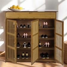 Wisfor 4 Tier Bamboo Shoe Storage Cabinet Cupboard Rack Organiser w/ Doors Shelf