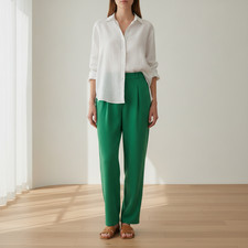 Women's Green High Waisted Pleated Wide Leg Trousers Casual Palazzo Pants Elegan