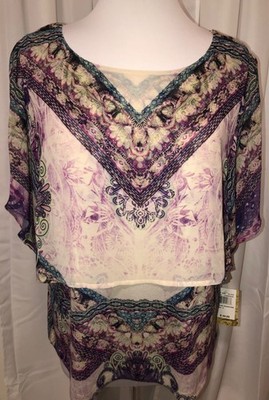 Energe world wear Womens blouse top NWT Sz Large  floral multicolor flowy 