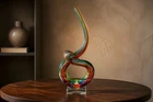 Contemporary Murano-style twisted art glass sculpture with clear glass base 13”
