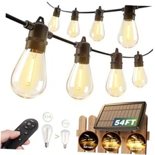  54FT(48+6) Solar String Lights Outdoor Waterproof with USB 48+6FT(16 Sockets)