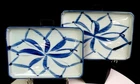 Japanese Porcelain Blue Flower Wood Grain Design 2 Piece 6 7/8" Sushi Plates