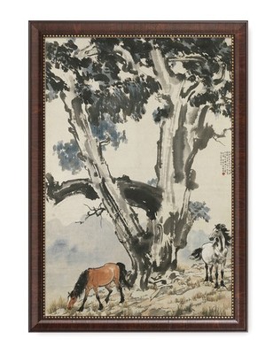 Xu Beihong: A Large Tree with Two Horses, Framed Canvas Print Wall Art for Home