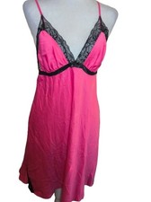 APT 9 Lingerie Chemise Nightgown L Hot Pink Black Lace Slip Sleepwear