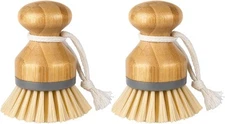 MR.SIGA Bamboo Palm Brush, Scrub Brush for Dishes Pots Pans 2pack, Natural 