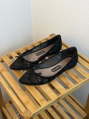 Women's Tom Ford Black Embroidered Cut-Out Suede Ballet Flats Shoes EU 37 US 7.5