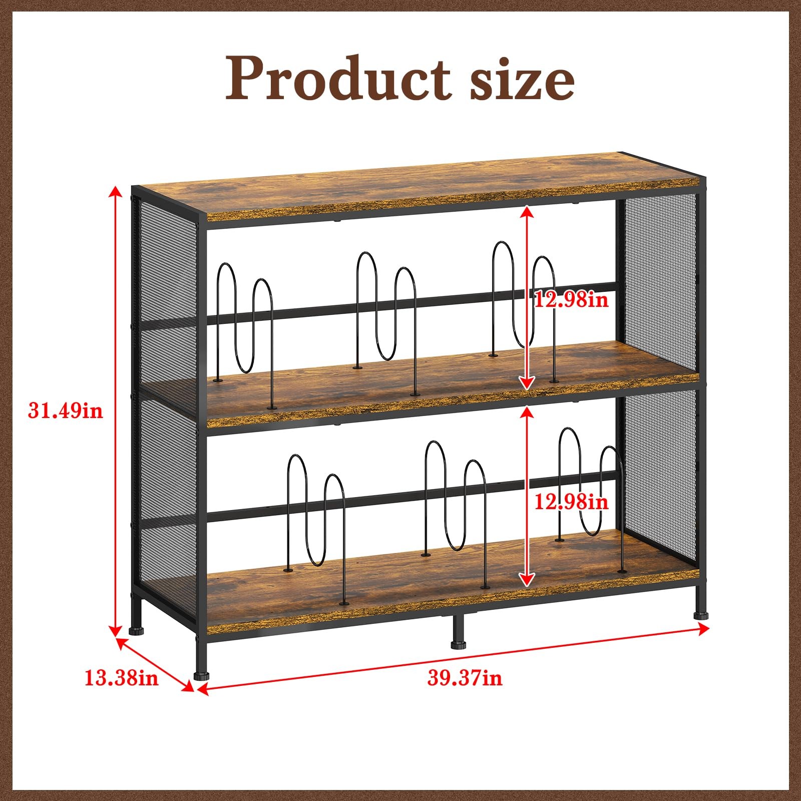 Vintage Player Table W Spacious 3 Tier Vinyl Record Storage, Up to 450 Records