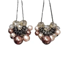 Faux Pearl Cluster Dangle Earrings Faceted Glass Beads Brown Champagne Colors