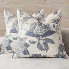 Set of 2 Linen Floral Vintage Throw Pillow Covers Neutral Accent Print Decora...