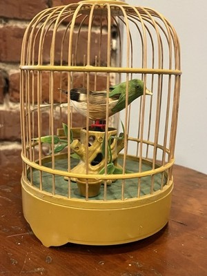 Vintage Mechanical Singing Bird Cage Automaton Mid Century Kitsch Decor