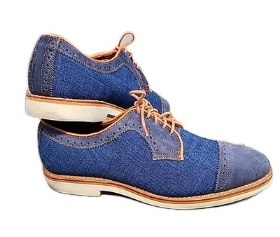 #ad Allen Edmonds Baton Rouge Cap Toe Oxford Shoes 8.5 B Suede amp; Canvas Blue Orange $65.00