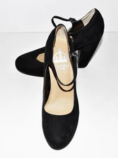 Crown Vintage Tess Black Faux Suede Mary Jane High Heels Size 7.5M