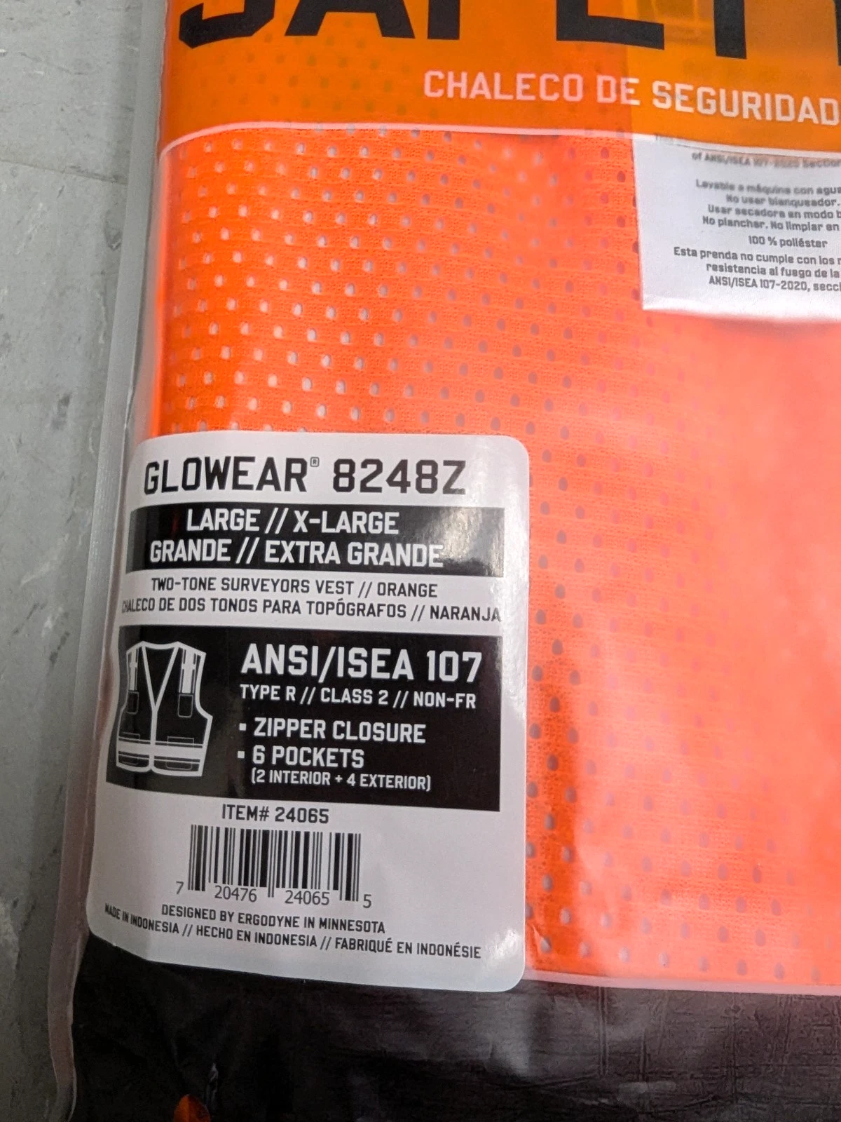 New Ergodyne Glowear 8248Z Safety Vest-6 Pockets -Zipper-Orange -L/ XL F.Ship image 3