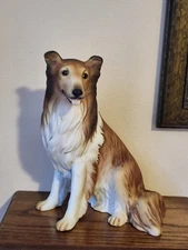 Vintage 1986 Homco Bisque Porcelain Border Collie Statue - Artist Signed - 8" H 