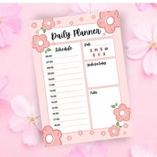 Cute Floral Daily Planner / Pink Kawaii Organizer / Undated Schedule & Goals