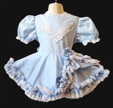 VINTAGE BABY GIRL BLUE RUFFLE PARTY DRESS HANDMADE