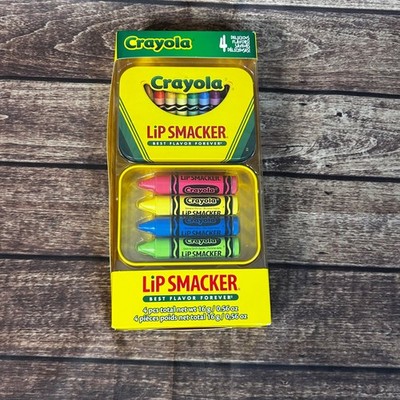 Lip Smacker Crayola Crayon Lip Balm Set 4pc with Collectible Tin New 1410970
