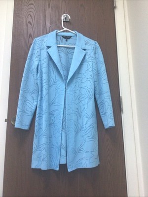 Ming Wang sky blue cardigan long, collar textured, acrylic, recent, sz S