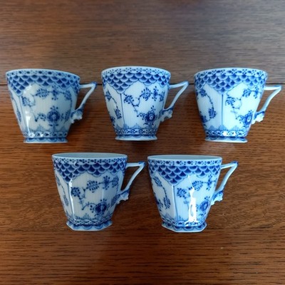 Royal Copenhagen Musselmalet Vollspitze 5 x Kaffeetasse 1. & 2. Wahl. #1036.