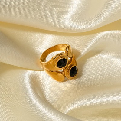 Womens Stainless Steel Zircon Ring Asymmetric Jewelry