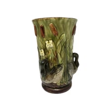 Vintage Green  Swan Floral  Shape Vase with 3 Swan Handles Ceramic 7  inch Tall