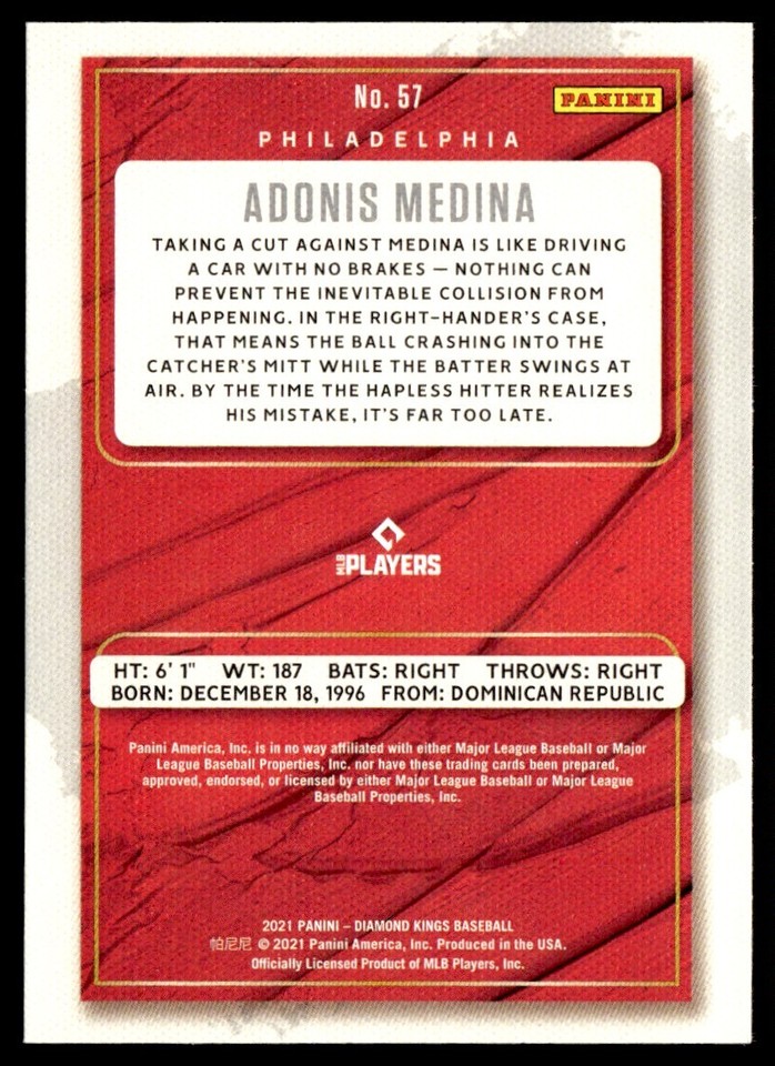 2021 Panini Diamond Kings Adonis Medina Rookie Philadelphia Phillies ...