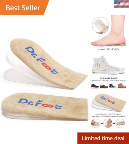 Comfortable Gel Heel Lift Inserts - 3 Layer Anti-Slip Design for All Shoe Types