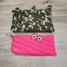 2 Zipit Zipper Pencil Cases 1 Camo 3 Ring Binder Pouch 1 Pink Pencil Pouch