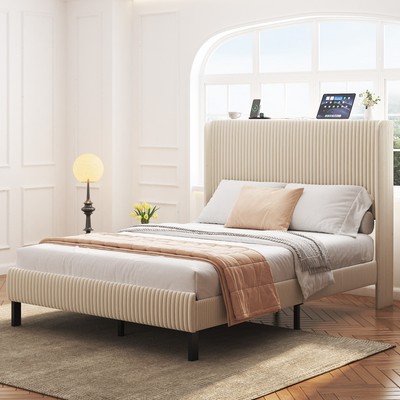 Full/Queen/King Size Bed Frame Metal Platform Bed w/ Headboard & LED Lights
