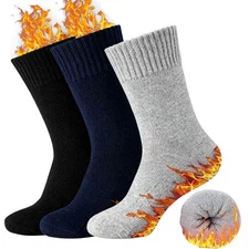 3 Pairs Men's Wool Cotton Socks Thick Warm Winter Work Outdoor Crew