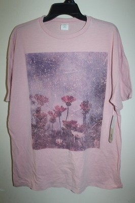 No Boundaries Graphic Tee Womens pink short sleeve distressed floral NWT