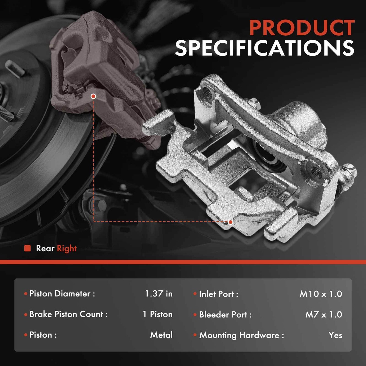 Rear Right Brake Caliper Assembly For Nissan Maxima 2009-2014 & 2016-2018 - Includes Bracket & Hardware