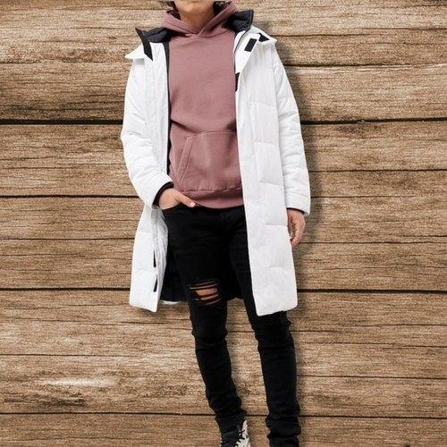Hooded Sporty Puffer Parka Jacket, Size 