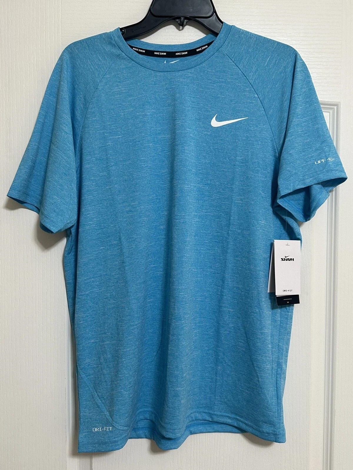 NEW Mens Nike Swim Tee Shirt Blue Dri Fit UPF 40+ Size MEDIUM