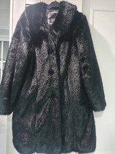 Betty Jackson Black~ Faux Fur Vintage Style Jacket/coat Size 16 - Vgc