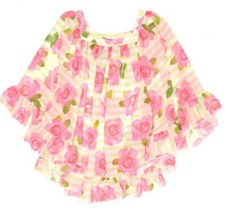 Kate Mack Girls Pink Green Roses Stripes Swimsuit Cover Up Size 8